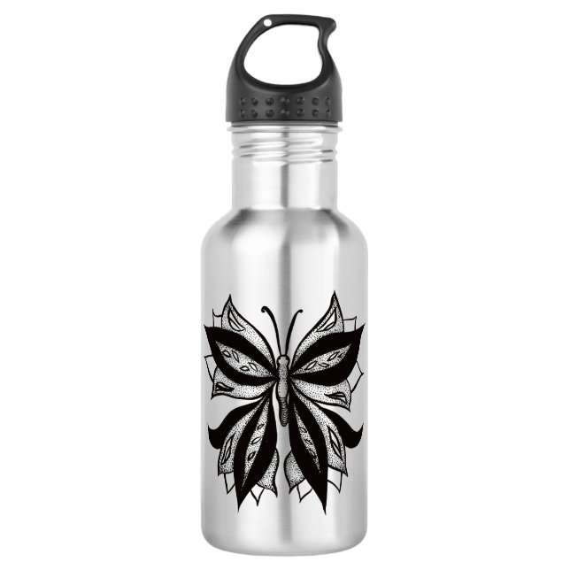 Butterfly Black And White Tribal Tattoo 532 Ml Water Bottle (Front)