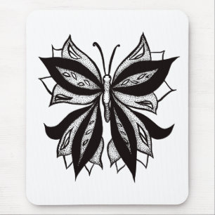 Butterfly Black And White Tribal Tattoo Mouse Pad