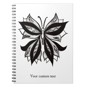 Butterfly Black And White Tribal Tattoo Notebook