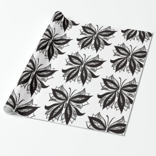 Butterfly Black And White Tribal Tattoo Wrapping Paper