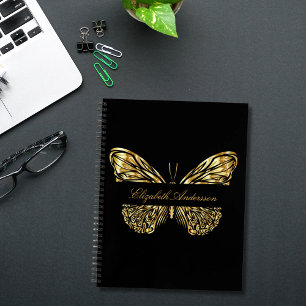 Butterfly black gold elegant name notebook