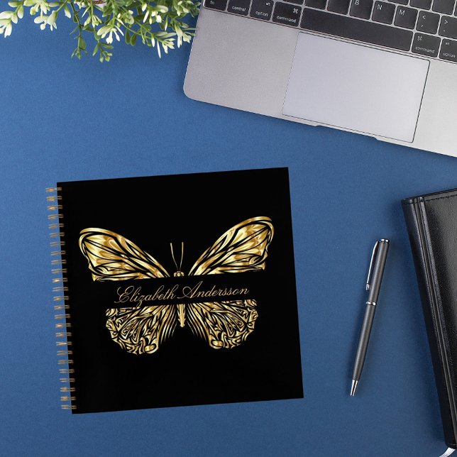 Butterfly black gold elegant name notebook (Creator Uploaded)