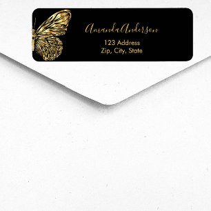 Butterfly black gold return address label