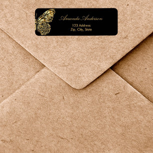 Butterfly black gold return address return address label