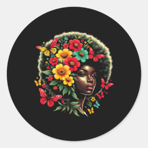 Butterfly Black Queen Afro Melanin Juneteenth Colo Classic Round Sticker