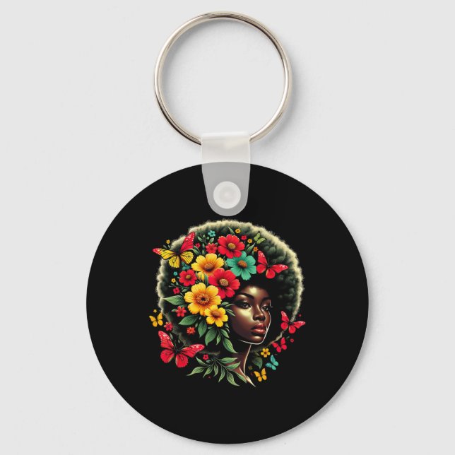 Butterfly Black Queen Afro Melanin Juneteenth Colo Key Ring (Front)