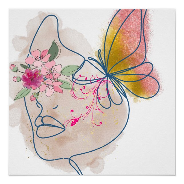 Butterfly Bloom – Abstract Floral Face Art" Poster (Front)