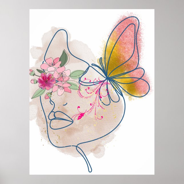 Butterfly Bloom – Abstract Floral Face Art" Poster (Front)