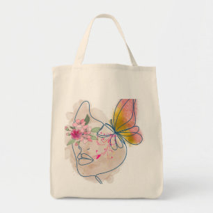 Butterfly Bloom – Abstract Floral Face Art Tote Bag