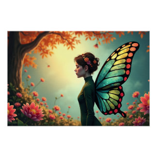 Butterfly Bloom – Whimsical Fairy in a Garden Poster