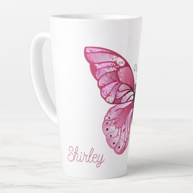 Butterfly Blossom Latte Mug with Custom Name (Left Angle)