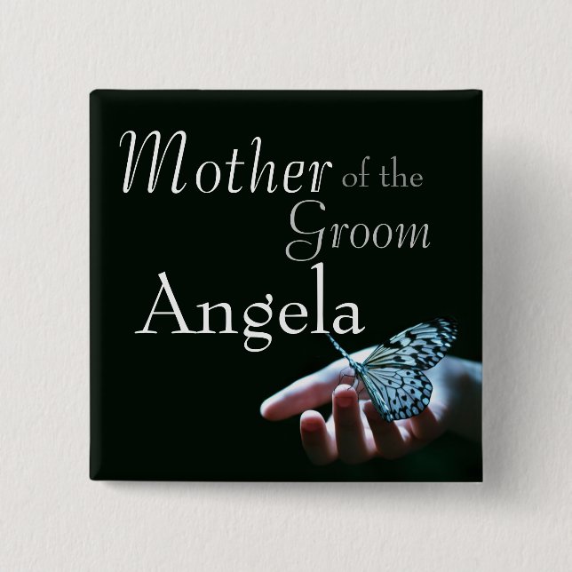 Butterfly blue black Wedding Party Buttons (Front)