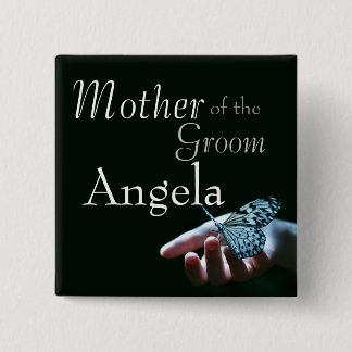 Butterfly blue black Wedding Party Buttons