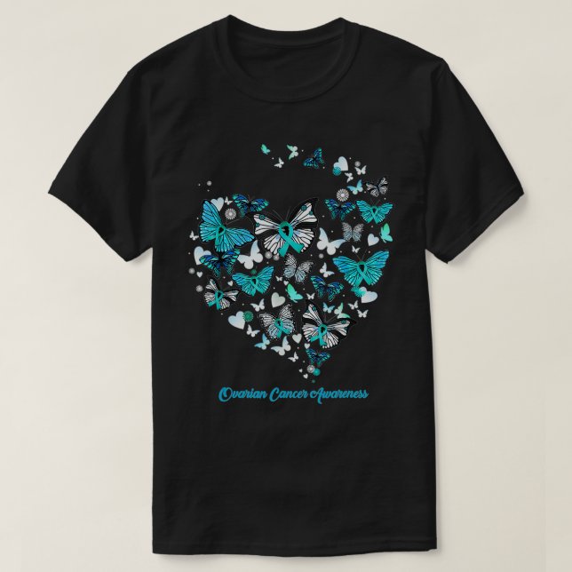 Butterfly Blue Heart  Ovarian Cancer Awareness  T-Shirt (Design Front)