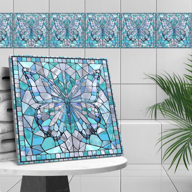 Butterfly - blue mosaic art ceramic tile (Creator Uploaded)