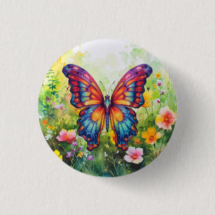 Butterfly Blue Orange Wings 3 Cm Round Badge