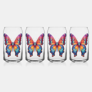 Butterfly Blue Orange Wings Can Glass