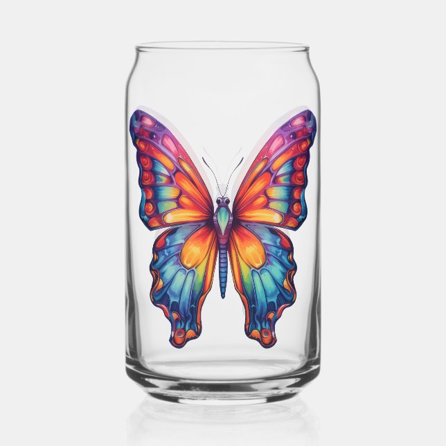 Butterfly Blue Orange Wings Can Glass (Front)