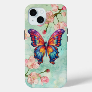 Butterfly Blue Orange Wings iPhone 15 Case