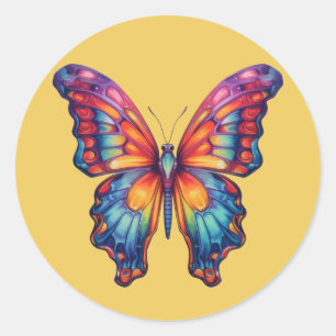 Butterfly Blue Orange Wings Classic Round Sticker