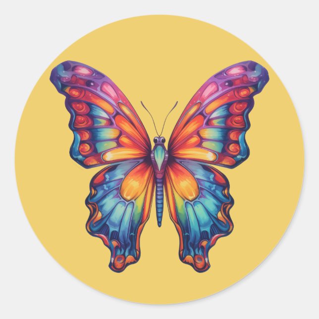 Butterfly Blue Orange Wings Classic Round Sticker (Front)
