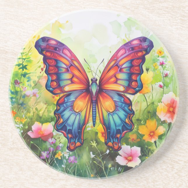 Butterfly Blue Orange Wings Coaster (Front)
