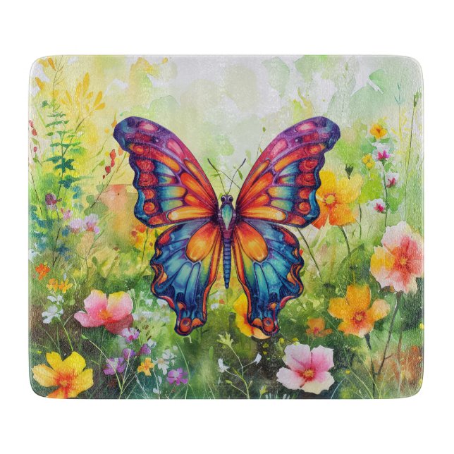 Butterfly Blue Orange Wings Cutting Board (Front)