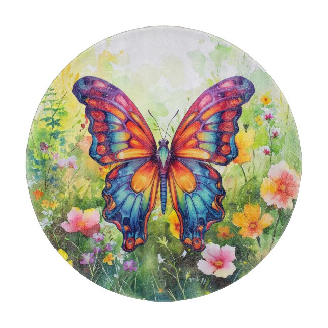 Butterfly Blue Orange Wings Cutting Board (Front)