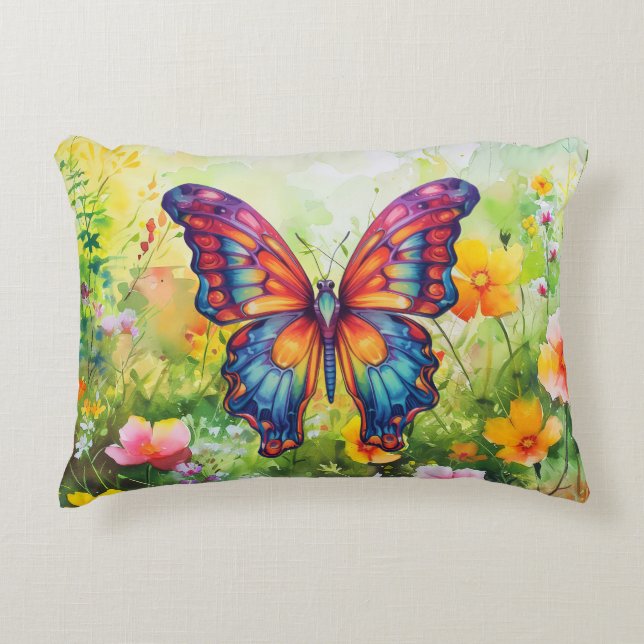 Butterfly Blue Orange Wings Decorative Cushion (Front)