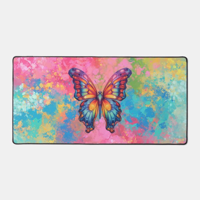 Butterfly Blue Orange Wings Desk Mat (Front)