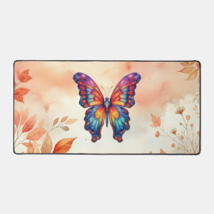 Butterfly Blue Orange Wings Desk Mat
