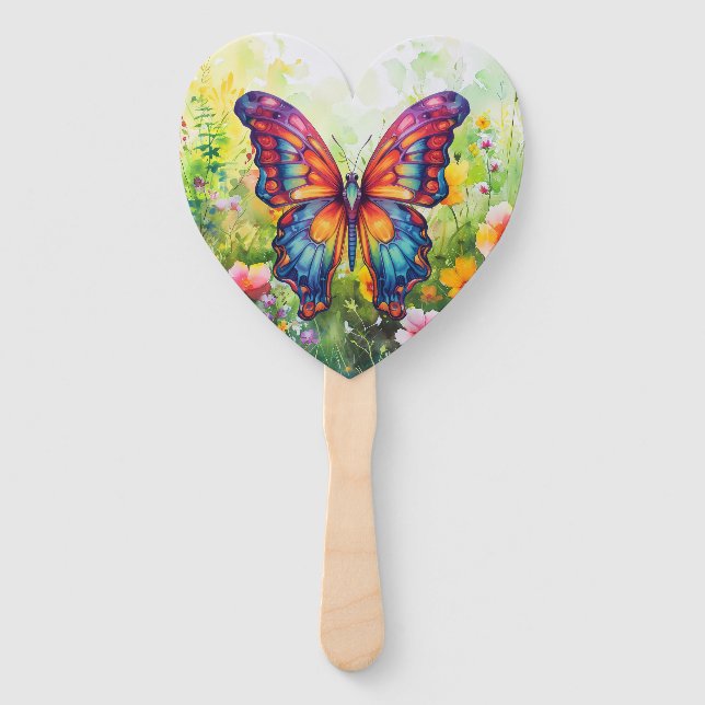 Butterfly Blue Orange Wings Hand Fan (Back)
