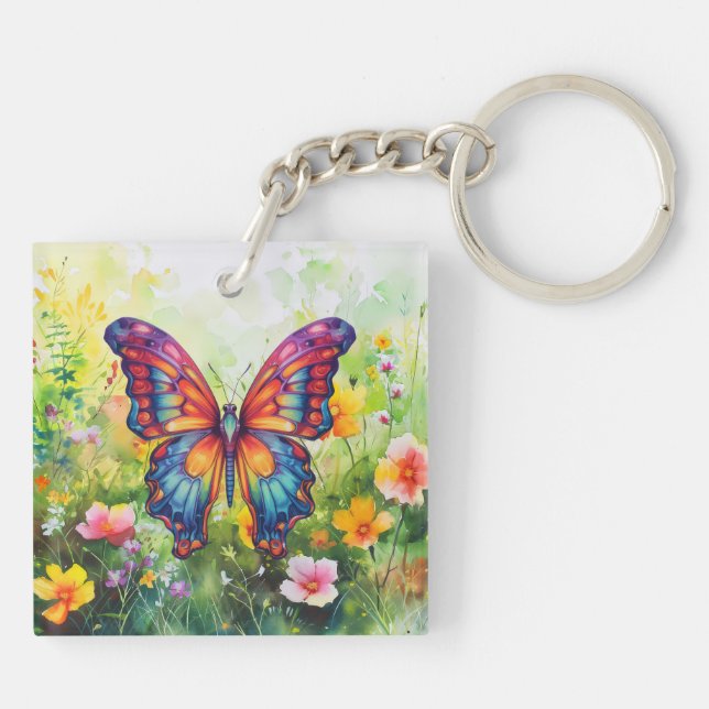 Butterfly Blue Orange Wings Key Ring (Back)