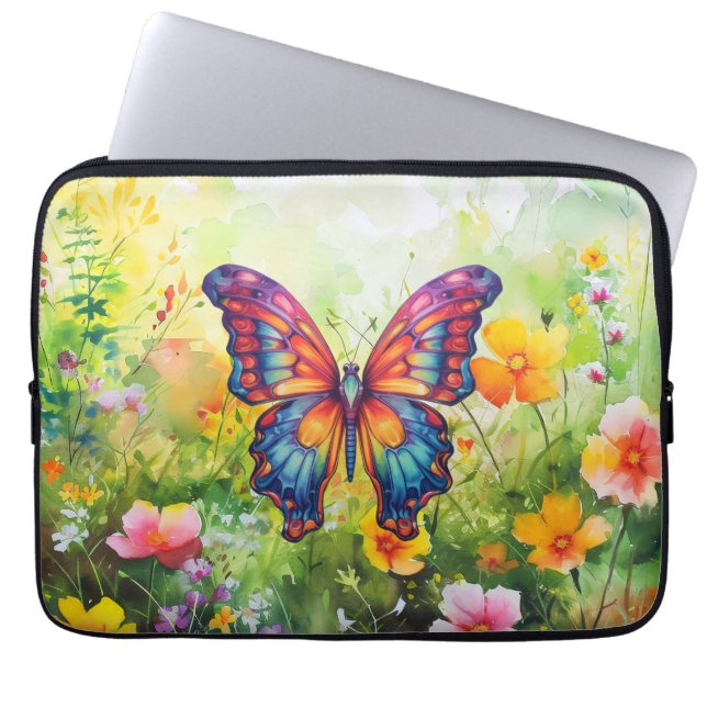 Butterfly Blue Orange Wings Laptop Sleeve (Front)
