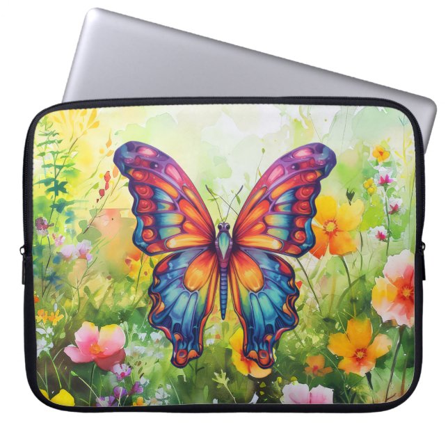 Butterfly Blue Orange Wings Laptop Sleeve (Front)