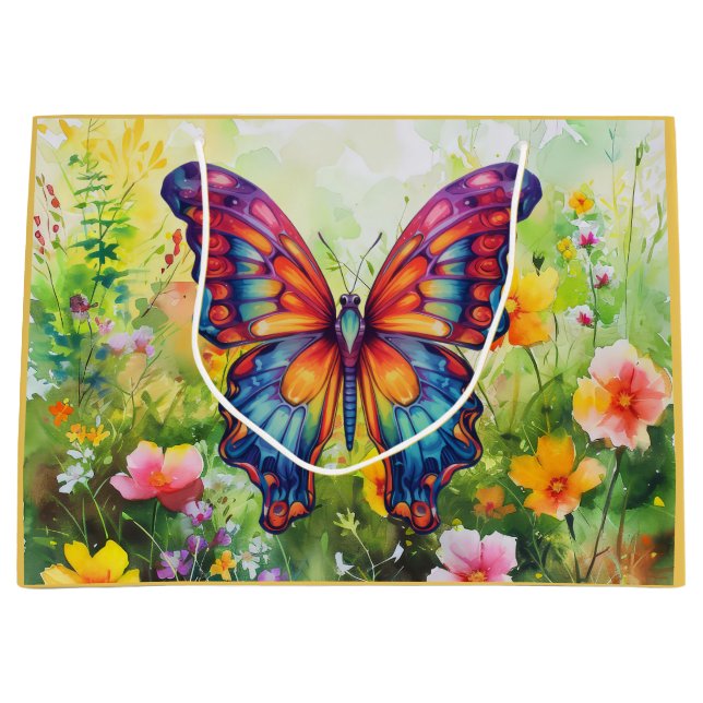 Butterfly Blue Orange Wings Large Gift Bag (Front)