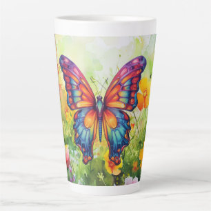 Butterfly Blue Orange Wings Latte Mug
