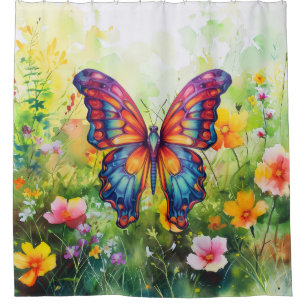 Butterfly Blue Orange Wings Shower Curtain