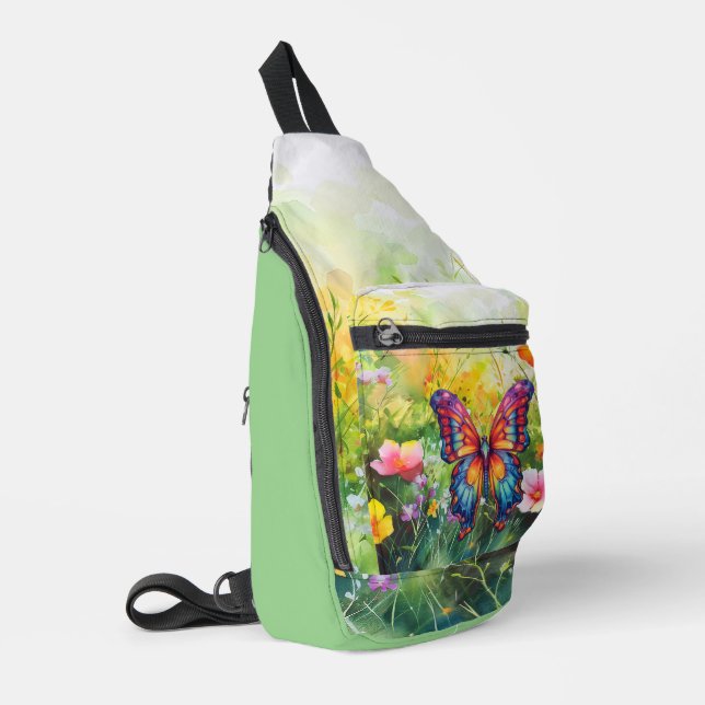 Butterfly Blue Orange Wings Sling Bag (Left Corner)