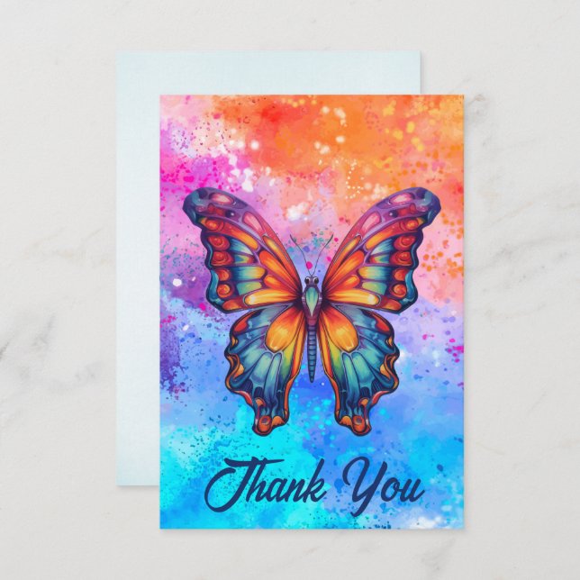 Butterfly Blue Orange Wings Thank You Card (Front/Back)