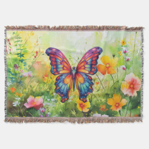 Butterfly Blue Orange Wings Throw Blanket