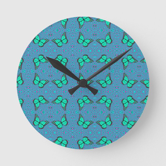 BUTTERFLY BLUE  ROUND CLOCK (Front)