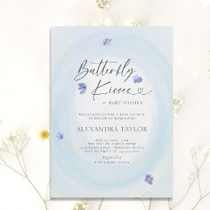 Butterfly Blue Tender Watercolor Baby Boy Shower Invitation