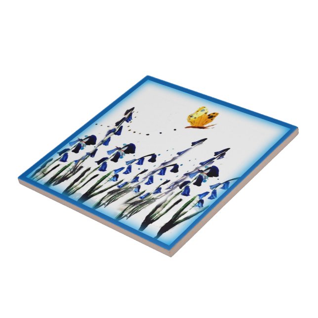 Butterfly Bluebells Spring Floral Ceramic Tile (Side)