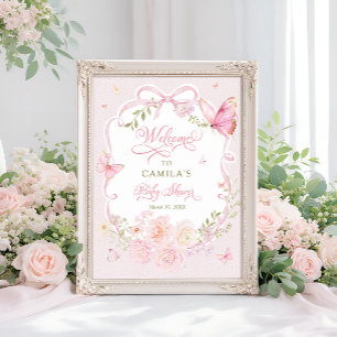 Butterfly Blush Bloom Girl Baby Shower Welcome  Poster