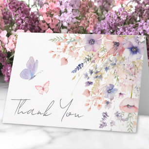 Butterfly Blush Pink Purple Wildflower Thank You Card