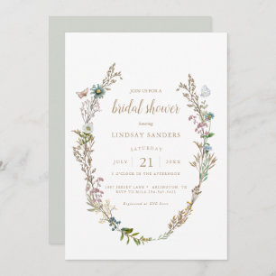 Butterfly Boho Foliage Wreath Bridal Shower Invitation