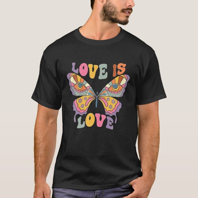 Butterfly Boho Rainbow Love Is Love LGBT Gay Lesbi T-Shirt (Front)
