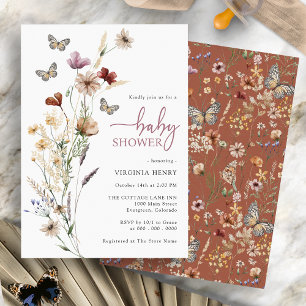 Butterfly Boho Wildflower Baby Shower Invitation