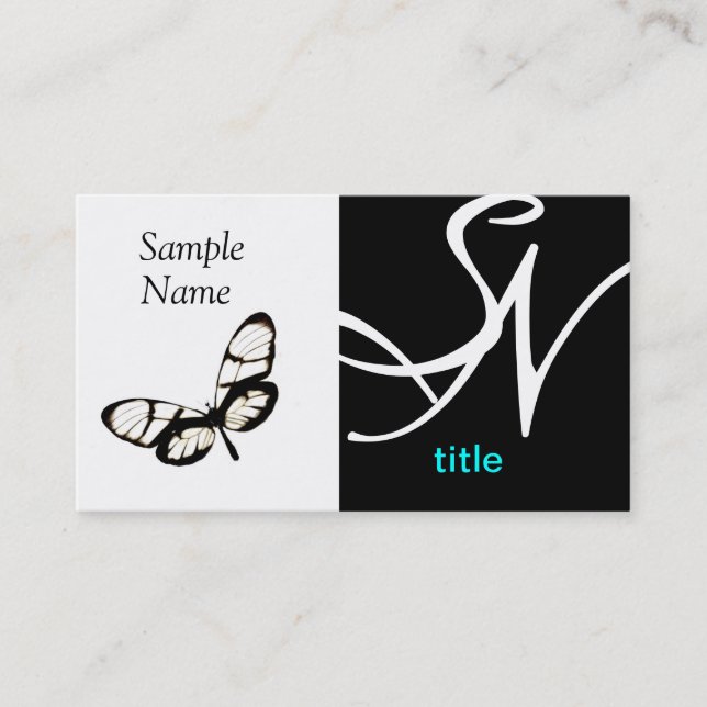 butterfly bold black and white modern custom business card (Front)